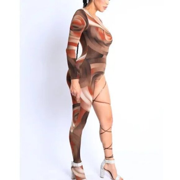 Paint Printed One Sleeve One Leg Tie Detailed Jumpsuit Sexy Jumpsuit
New - Picture 5 of 9
